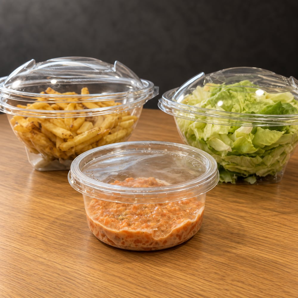 Tartare de saumon Charmélcia en boîte à emporter, avec salade et frites